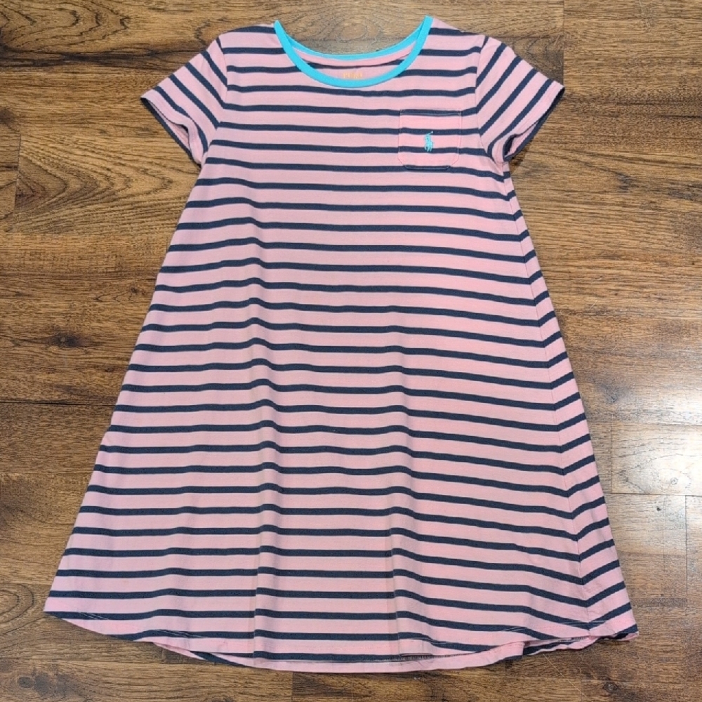 Girls Polo Ralph Lauren pink & navy shirt dress size L(14/16) - Picture 1 of 5